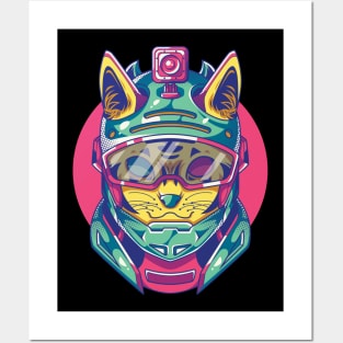 Astronaut Helmet Action Camera Cat Lover Posters and Art